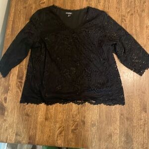 Black Lace 3/4 Sleeve Woman’s Dress Shirt 1X